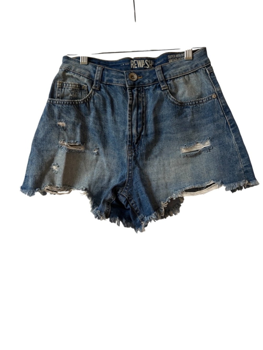 Rewash Super High Rise Vintage Reunion Blue Distressed Denim Jean Shorts Size 26 - Picture 2 of 11